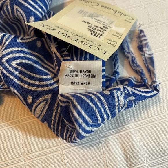 Lost River Clothing Company Boho Cottagecore Blue & White Wrap/Scarf Tassels NWT - Picture 5 of 7